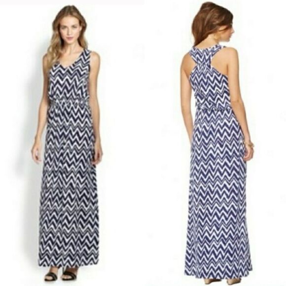 LILLY PULITZER navy chevron print tank long maxi dress sz XS Pima cotton - Picture 1 of 3